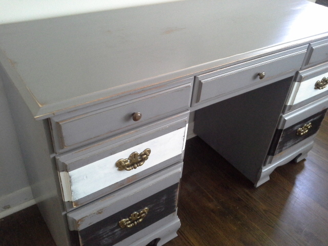 Rustic Grey White and Black Painted Desk