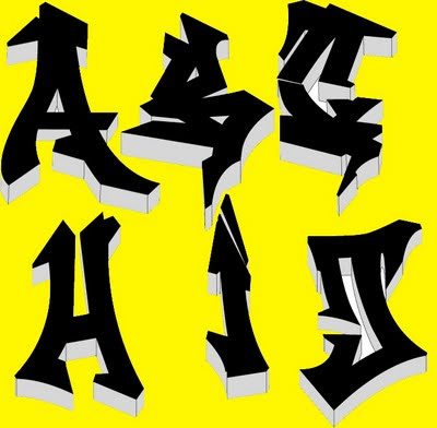 Various wild styles in graffiti art alphabet with a different character, 