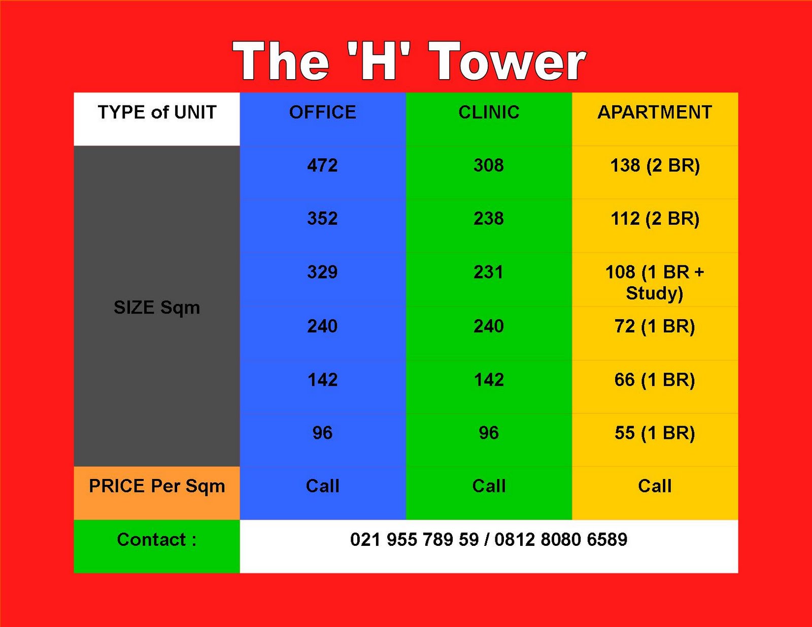 KM007. APARTEMEN, OFFICE & CLINIC SPACE THE H TOWER 