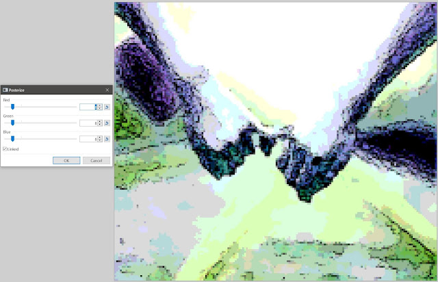 posterize thresholds of 8 colors per channel do not significantly affect the predominately green/purple Painting Render