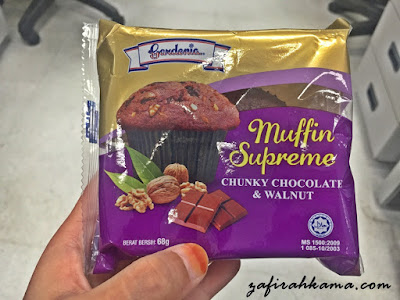 muffin supreme, chocolate & walnut, bihun goreng segera, gardenia muffin chocolate, stok kudapan, cereal nestum, calpis fiber, cp nasi goreng kampung, 7eleven malaysia, kedai serbaneka, brekafast segera,