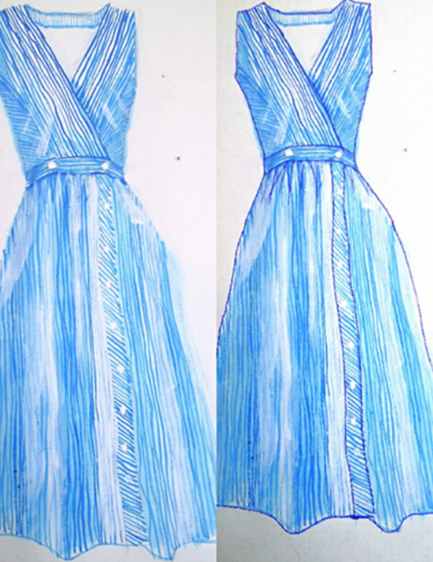 How to paint blue vertical stripe dress fashion in watercolor