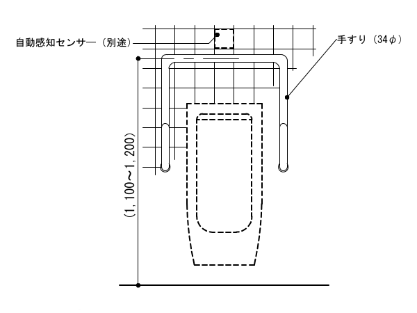 6-28-1　小便器手すり 立面