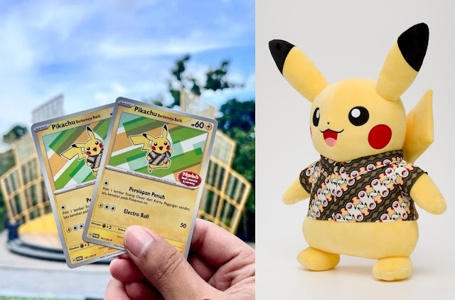 Kartu dan Plush Toys Pikachu Berkemeja Batik