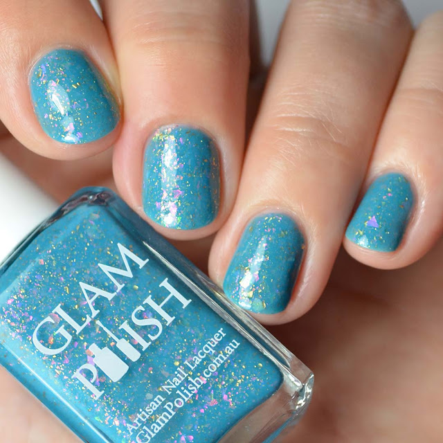 teal nail polish with color shifting flakies