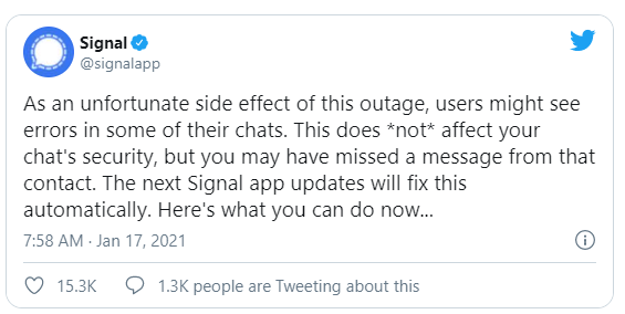 signal app error issue update tweet