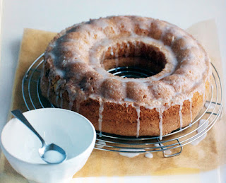 Lemon Angel Cake: Light and fluffy sponge cake cooked in a ring mould and served with a lemon icing drizzle