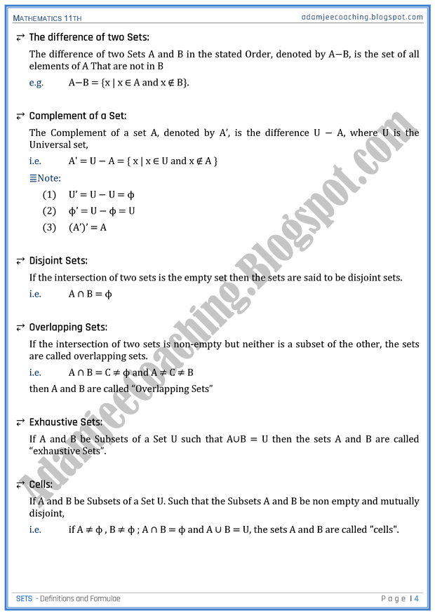 sets-definitions-and-formulae-mathematics-11th