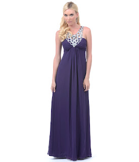 Plum Ruched Sequined V-Neck Long Dress