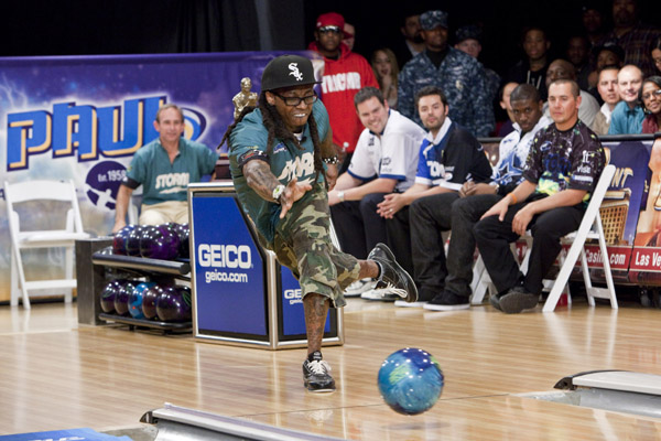 lil wayne bowling ball. Lil Wayne get's his Bowl on at the PBA Chris Paul Celebrity Bowling