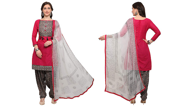 EthnicJunction Women's Dress Material (EJ1180-88008_Barbie Pink_Free Size)