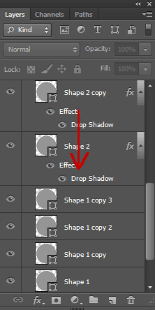 While holding down the Alt key, click and then drag the Drop Shadow layer to another circle layer.