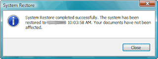 System Restore completed successfully