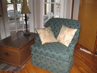 green upholstered rocking chair