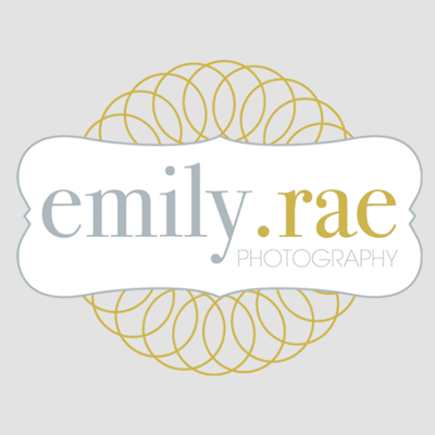 Blue yellow wedding photography logo with a shape in background