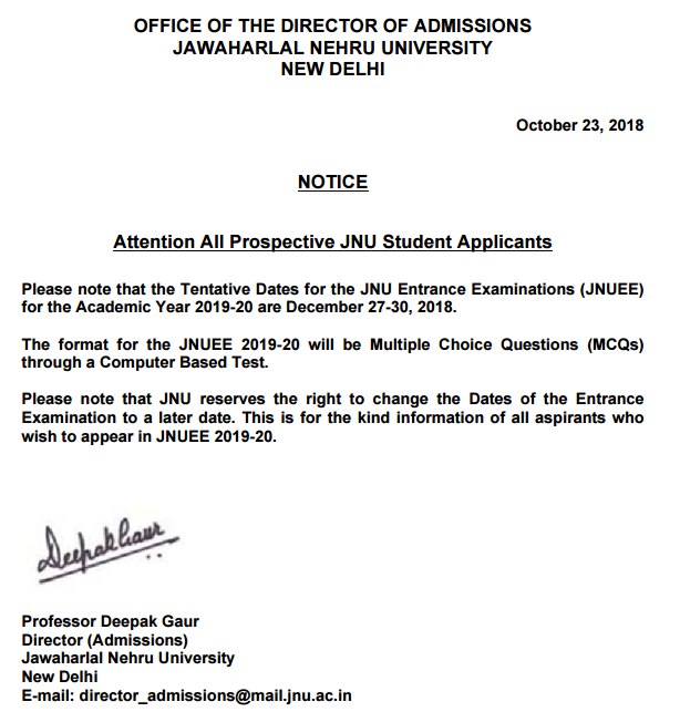 Attention Important Notice For Jnuee 2019 20 Student