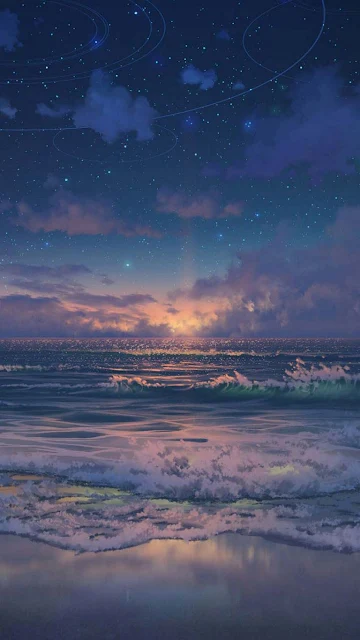 Beach Night Sky Anime iPhone Wallpaper