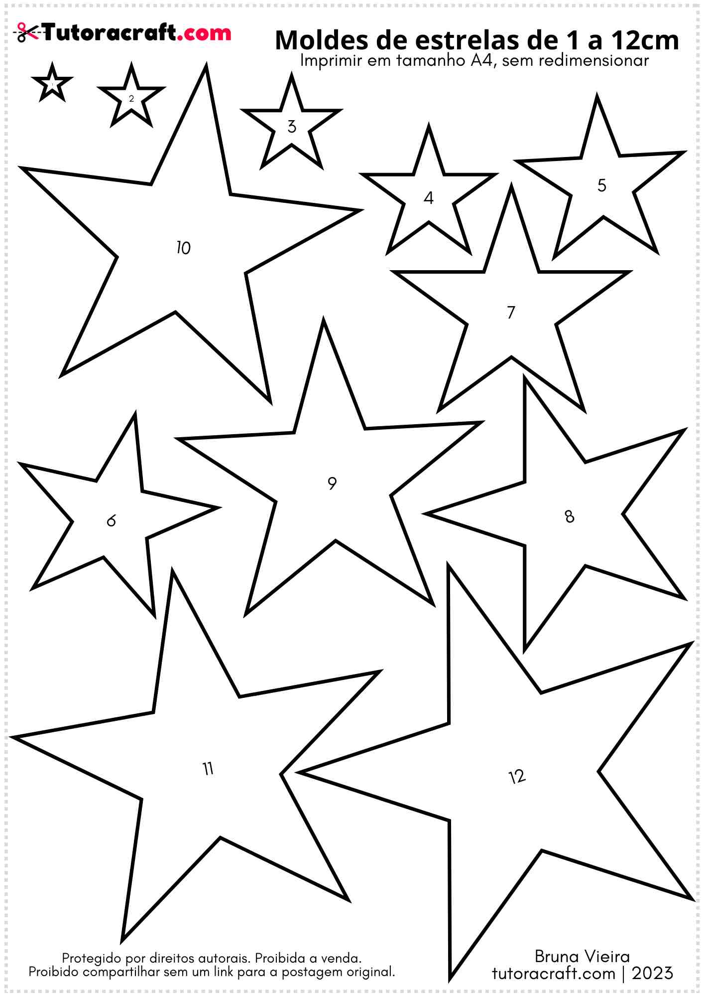 Molde de estrelas para imprimir, estrelas de 1 a 12 cm