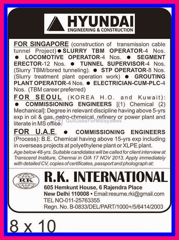 Hyundai Urgent Vacancies For Singapore, Korea & UAE