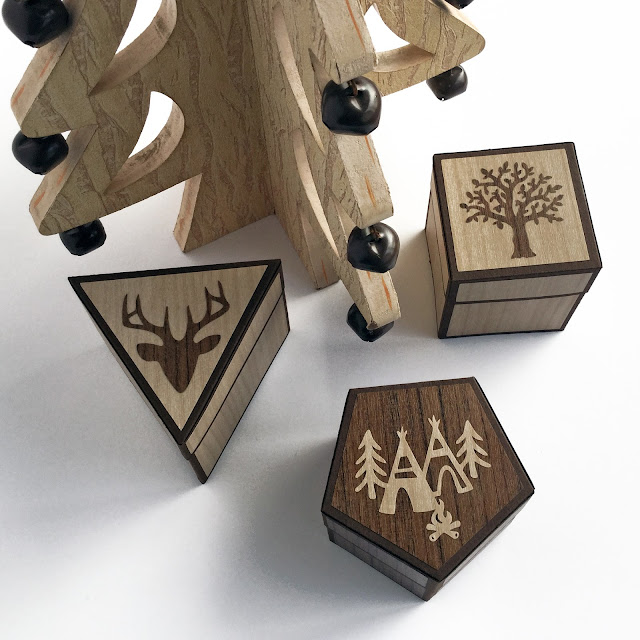 Rustic wood effect gift boxes made with Silhouette Wood Effect Vinyl. Designer Janet Packer (Crafting Quine) for Silhouette UK. Polygon boxes by Lori Whitlock.