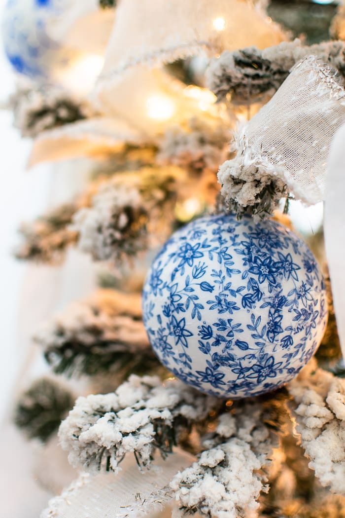 blue and white decoupage ornament