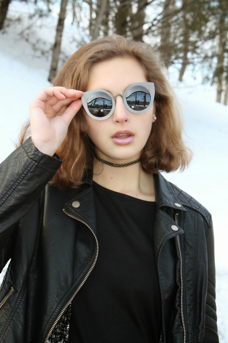 LBD, black leather jacket layered over a black and white cardiagn, Chelsea booties for a cute winter ootd