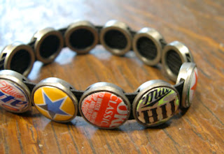 Our newest stretchy recycled bottle cap bracelet. Enviromental jewelry by Lani and Michael.