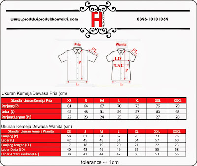 standar ukuran kemeja