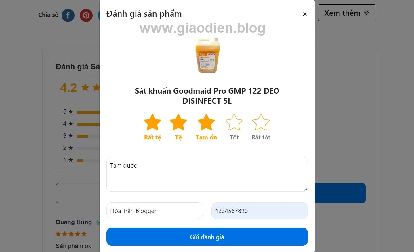 Code đánh giá sản phẩm Blogspot