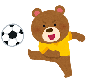 サッカーをやる動物のキャラクター（クマ）