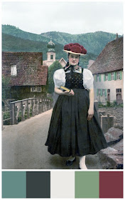 Black Forest lady circa 1900 with color palette