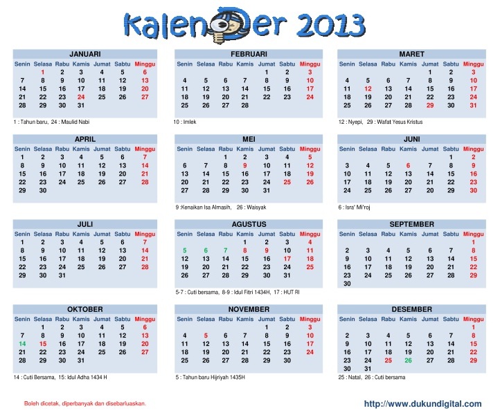 Kalender Tahun 2013 Aneka Informasi Berguna dan Terbaru