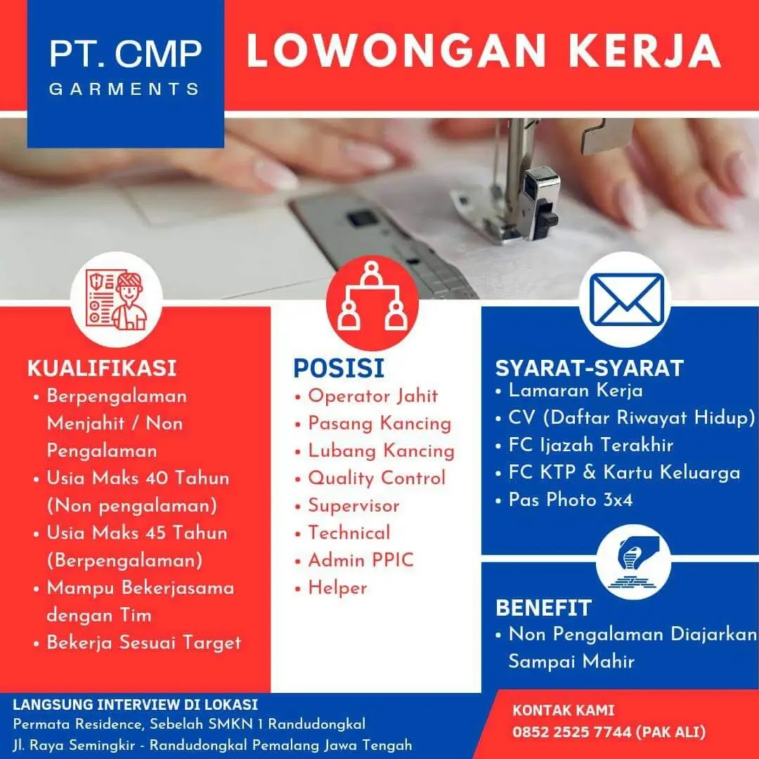 Loker PT. CMP Garment Randudongkal Pemalang