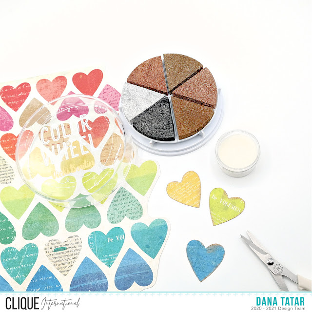 How to Add a Gilded Edge to Colorful Patterned Paper Hearts Using Metallic Pigment Ink and Embossing Powder