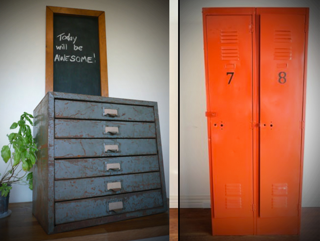Industrial rustic grey metal storage drawers and set of 2 vintage ...