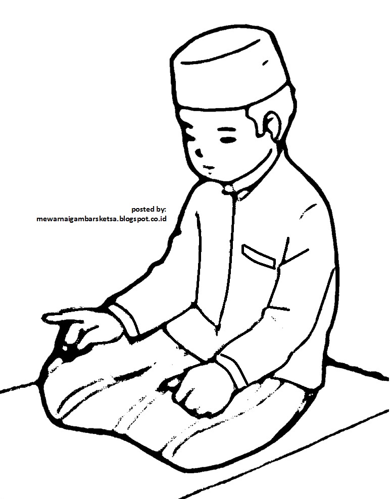 Gambar Mewarnai Gambar Sketsa Kartun Anak Muslim 17 Shalat 