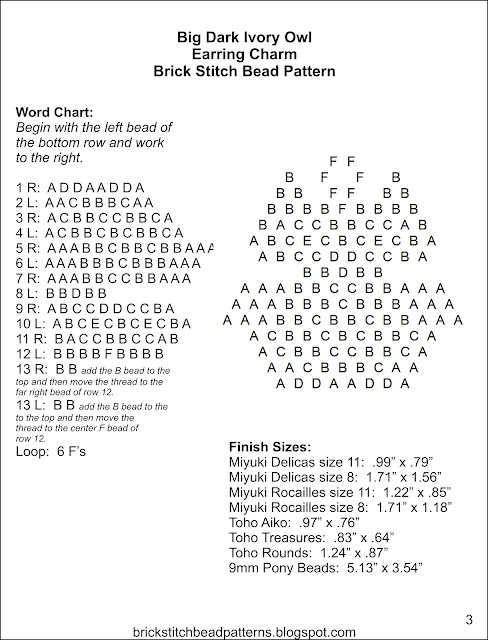 Free brick stitch seed bead earring pattern word chart.