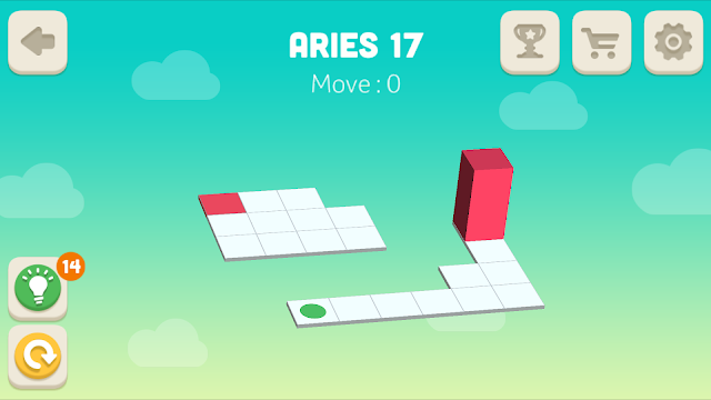 Bloxorz Aries Level 17 step by step 3 stars Walkthrough, Cheats, Solution for android, iphone, ipad and ipod