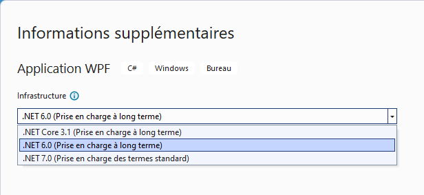 Visual Studio 2022 - Frameworks installés