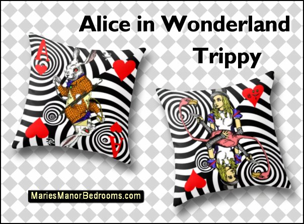 Alice and Flamingo Vortex Throw Pillow alice in wonderland home decor White Rabbit Vortex Throw Pillow