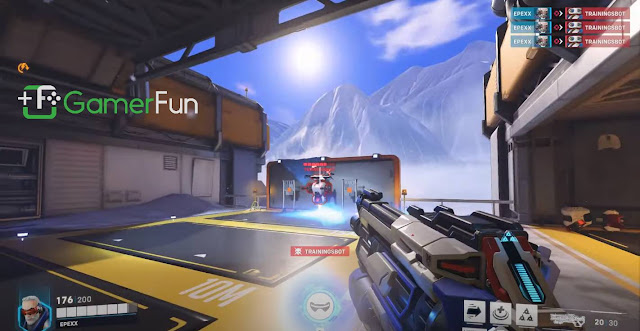 Screenshot of a player using the Overwatch 2 aimbot hack to lock onto enemy players and automatically fire at them