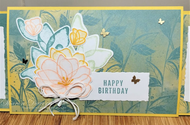 Rhapsody in Craft, #rhapsodyincraft,Daffodil Delight, Translucent Florals, Translucent Florals Dies, Translucent Florals Bundle, Best Trio Punch, Deckled Rectangle Dies, Double Slider Card, Fancy Fold, Birthday Card, Brushed Brass, Butterflies, Stampin' Blends, #colourcreationsbloghop, Hello Irresistible DSP, #loveitchopit, Art with Heart, #artwithheart