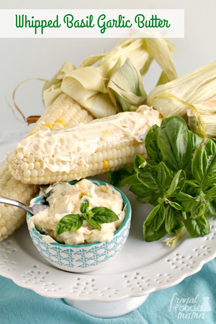 Fresh basil & sauteed garlic give this creamy butter a rich flavor that is perfect for spreading on sweet summer corn or your favorite crusty bread.