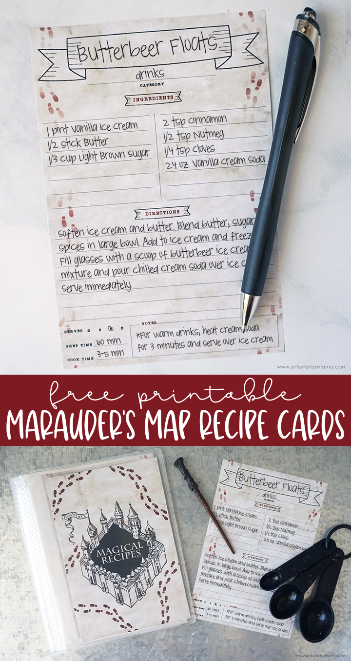 Free Printable Harry Potter Marauder's Map Recipe Cards