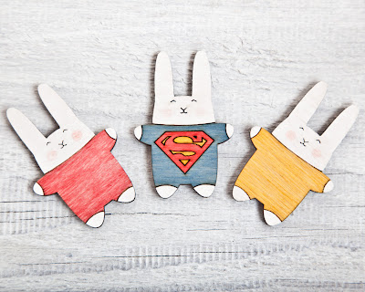 set of three rabbit refrigerator magnets