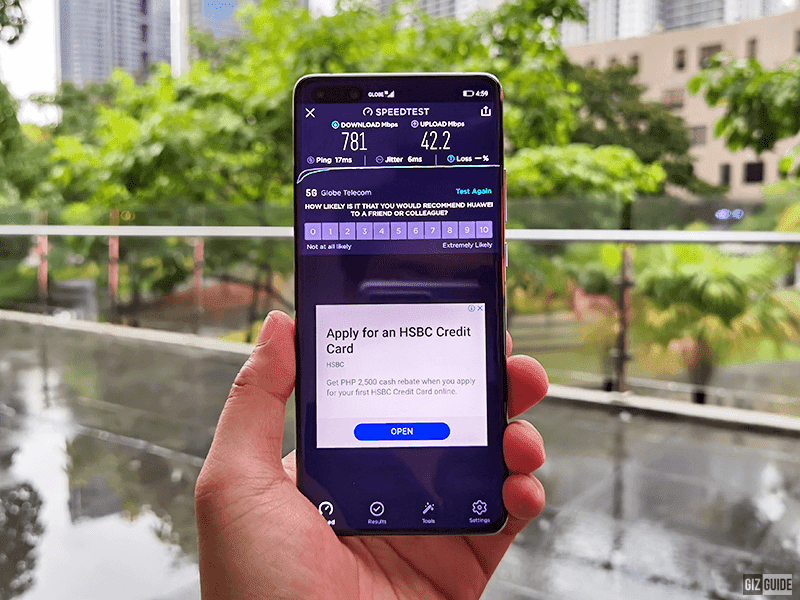 File photo: Globe 5G Speedtest in BGC using the Huawei P40 Pro
