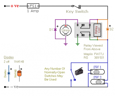 Relay Based Motorcycle Alarm Circuit Diagram