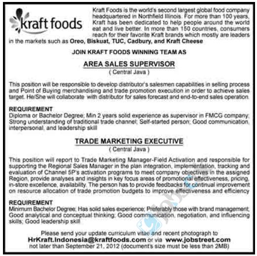 PT Kraft Foods Indonesia - D3, S1 Area Sales Supervisor 