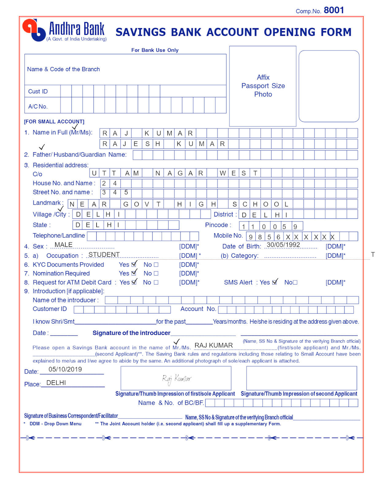 How to Fill Andhra Bank Account Opening Form: Andhra Bank ...