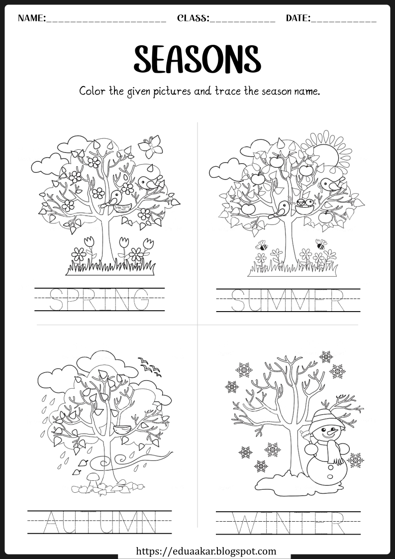 Seasons worksheets for Kindergarten